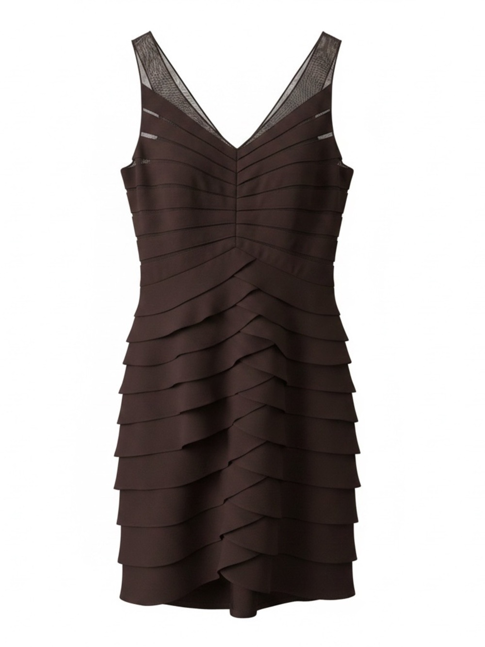Eliza J New York V-Neck Tiered Sleeveless Dress in Burgundy. Size 10P